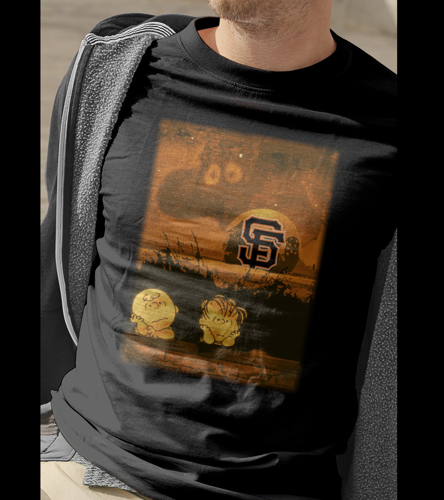 Halloween Sf Giants Peanuts Orange Night Scene T-Shirt