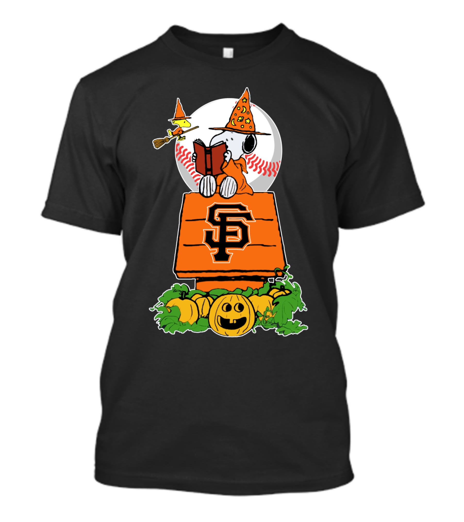 Sf Giants Halloween With Snoopy And Woodstock In Witch Hats T-Shirt