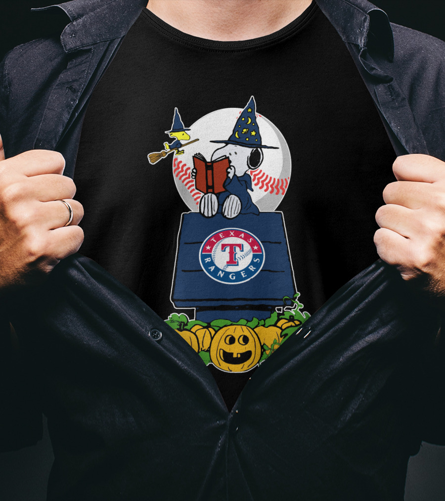 Texas Rangers Snoopy Halloween Pumpkins Magic Scene T-Shirt