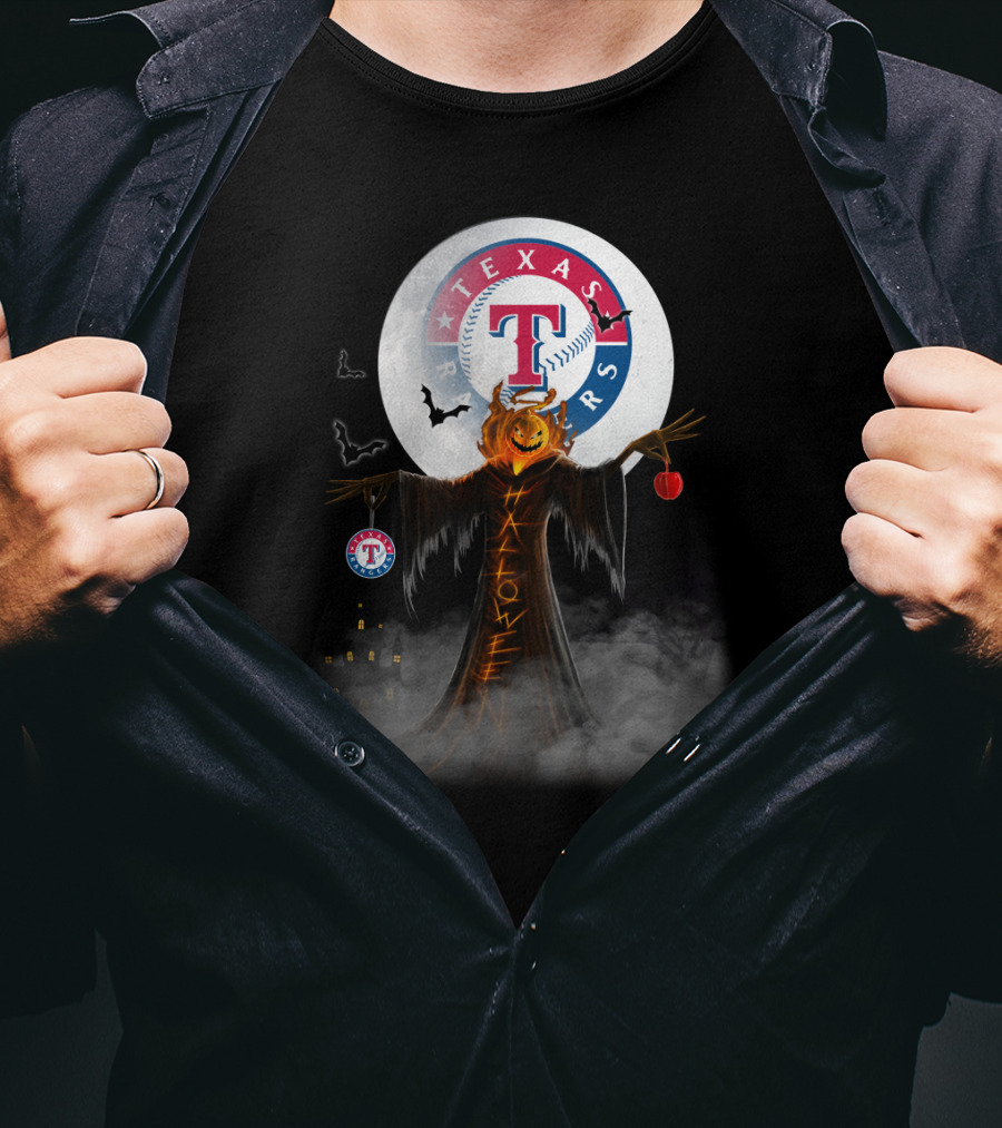 Texas Rangers Halloween Pumpkin Moon Bats T-Shirt