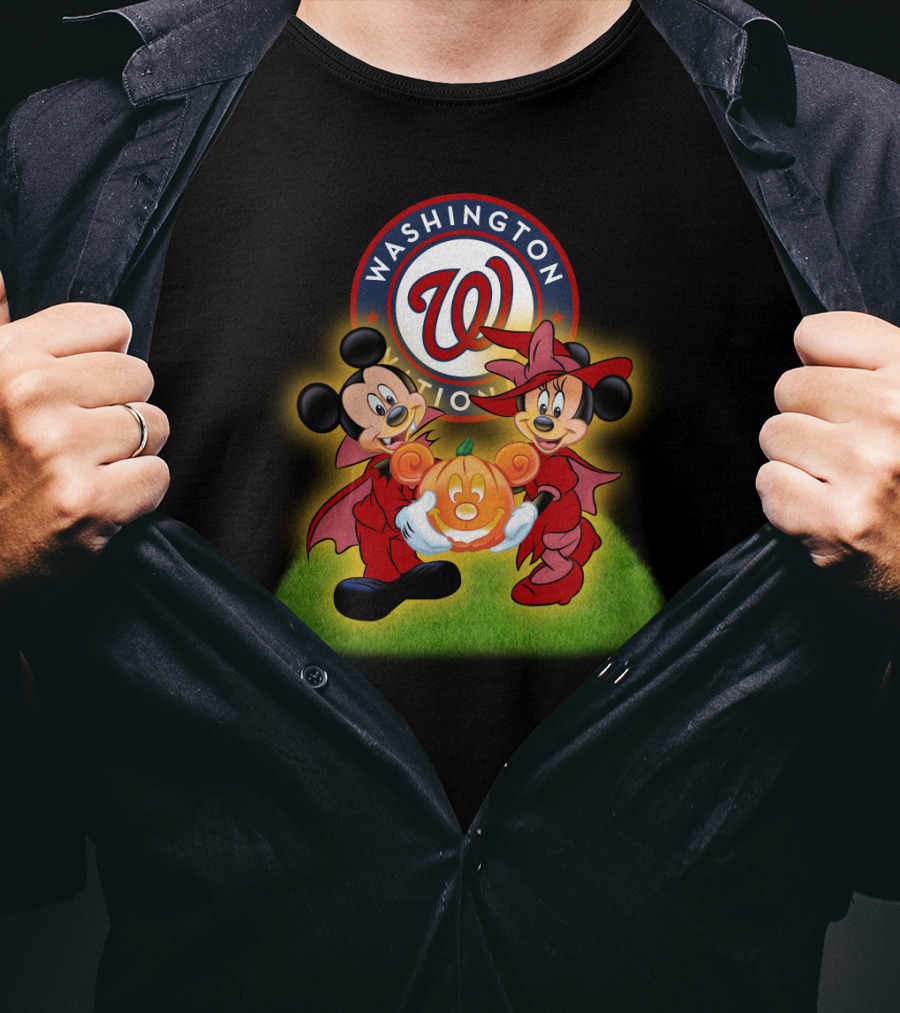 Washington Nationals Halloween Mickey And Minnie With Pumpkin T-Shirt