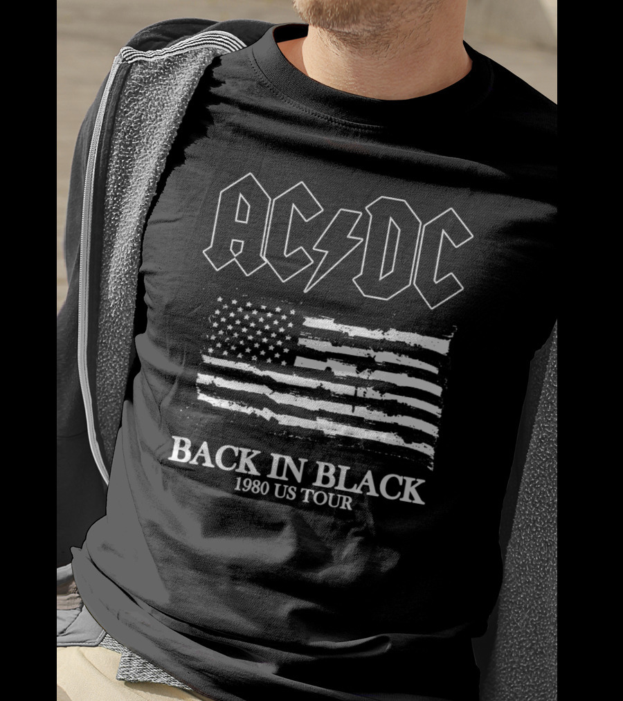 Acdc Back In Black 1980 Us Tour American Flag T-Shirt