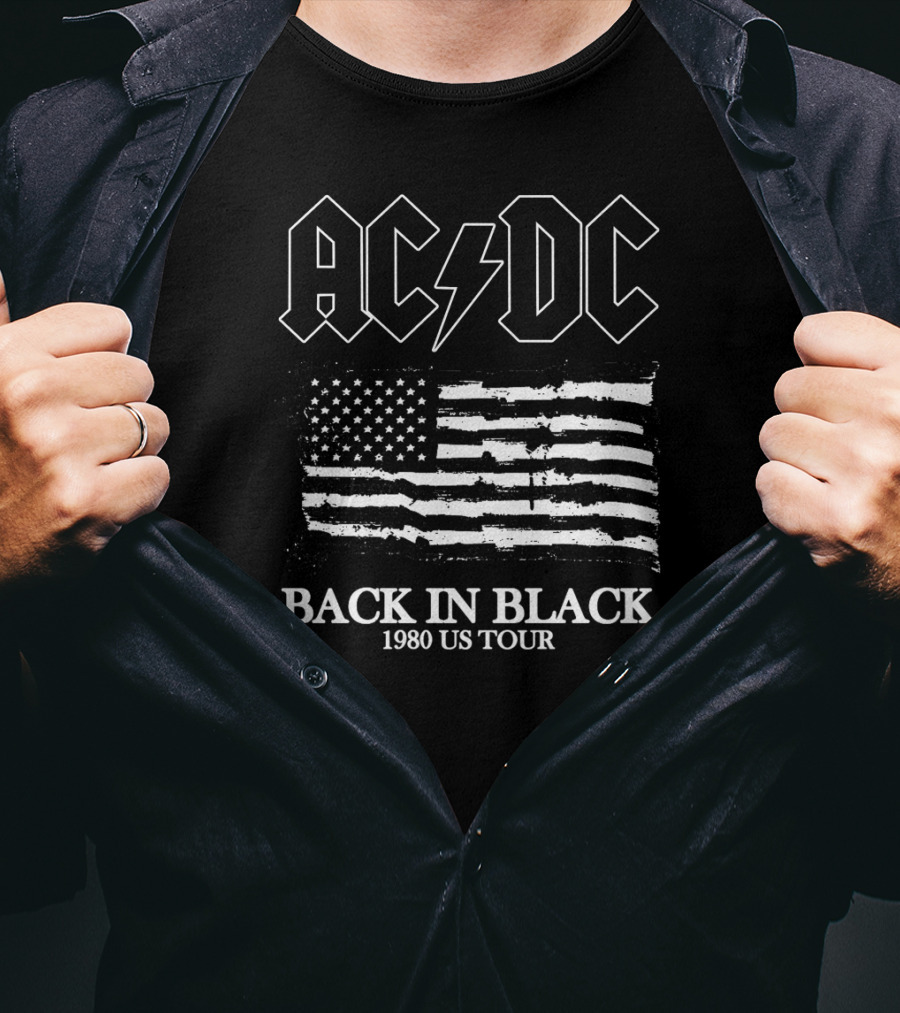 Acdc Back In Black 1980 Us Tour American Flag T-Shirt