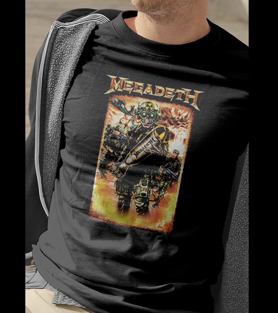 Megadeth Soldiers Holding Bomb With Radiation Symbol In Fiery T-Shirt
