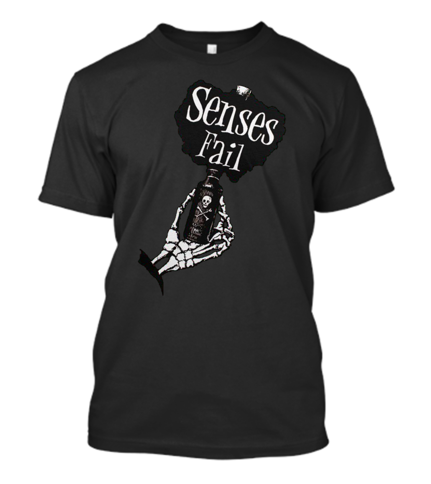 Senses Fail Skeleton Hand Holding Poison Bottle T-Shirt