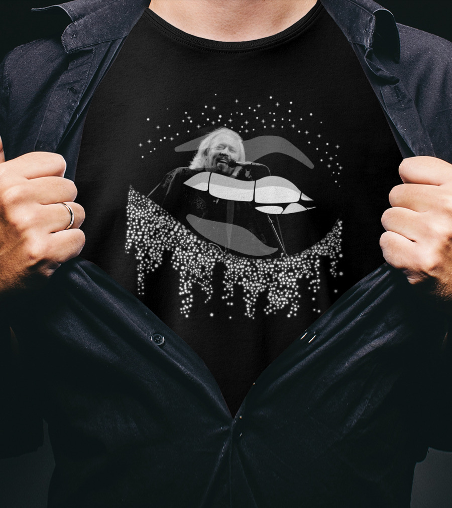 Barry Gibb Image In Sparkling Lip Motif T-Shirt