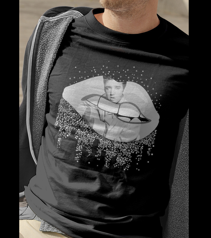 Elvis Presley Iconic Lips Glam Sparkle T-Shirt