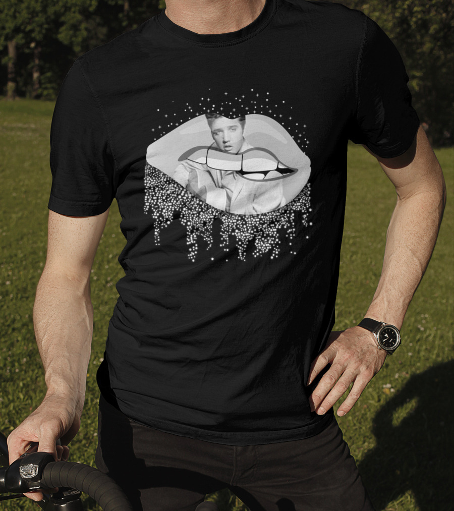 Elvis Presley Iconic Lips Glam Sparkle T-Shirt