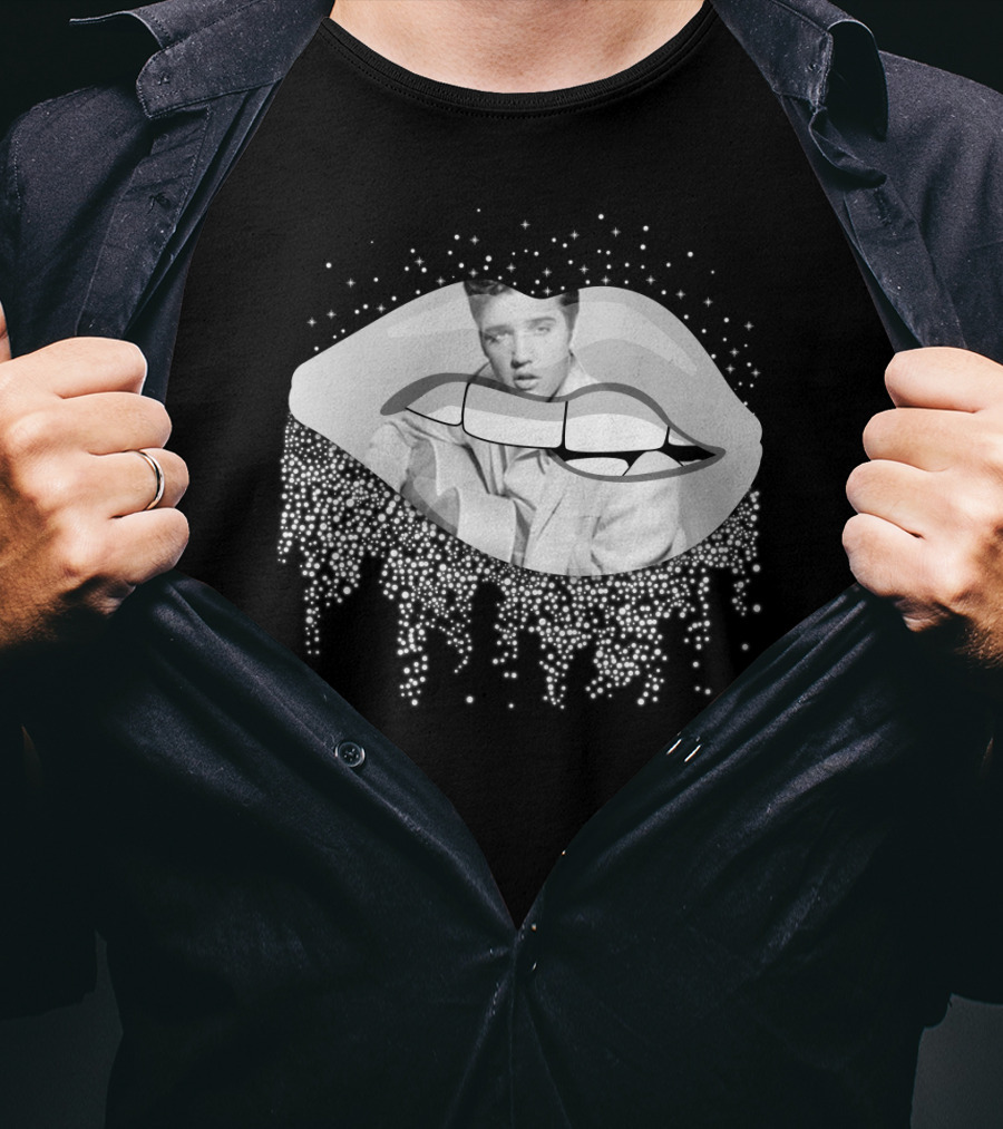 Elvis Presley Iconic Lips Glam Sparkle T-Shirt