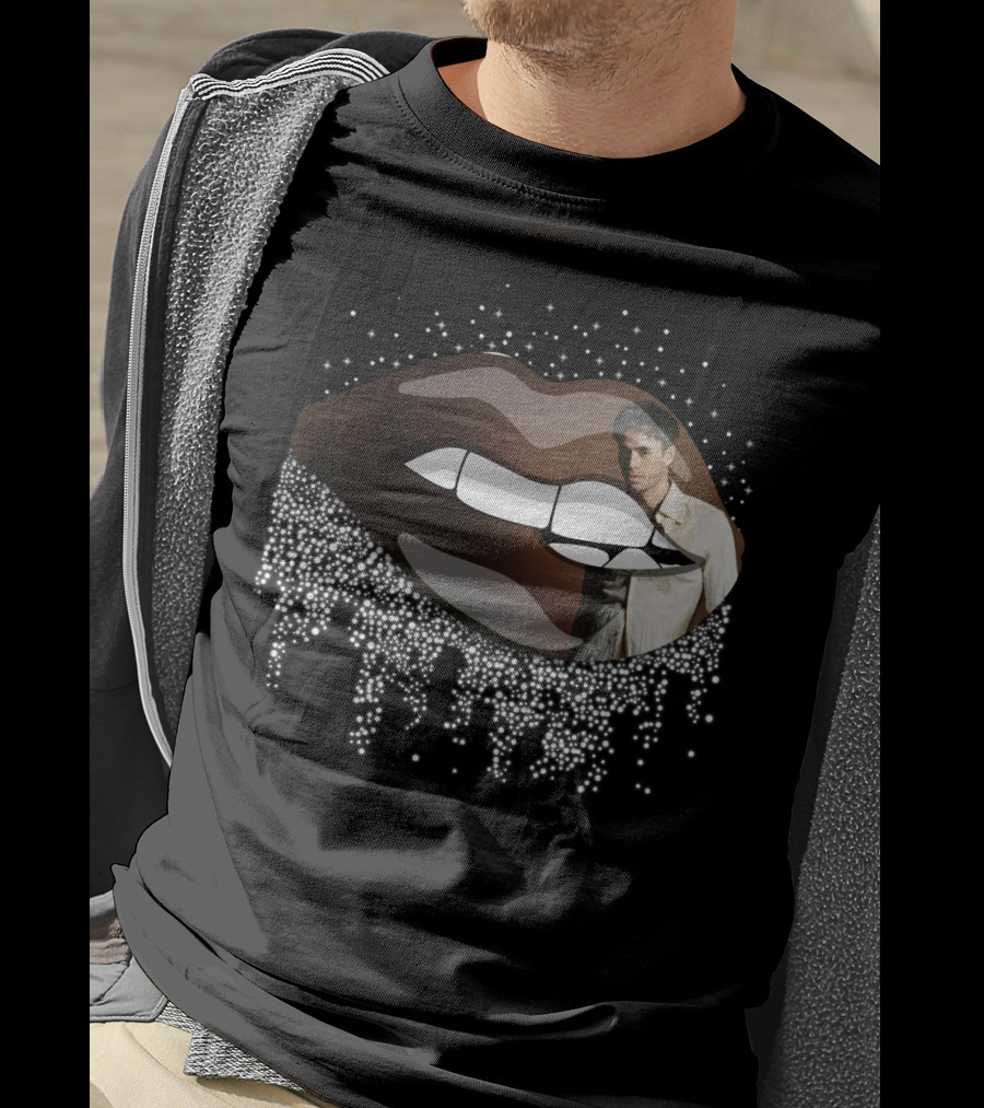Enrique Iglesias Graphic With Sparkling Lips T-Shirt