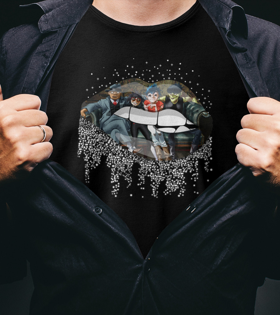 Gorillaz Band Members Sparkling Lips Artwork T-Shirt