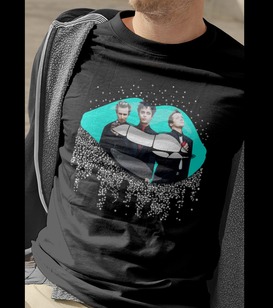 Green Day Dripping Glitter Lip Pop Art Band Members T-Shirt