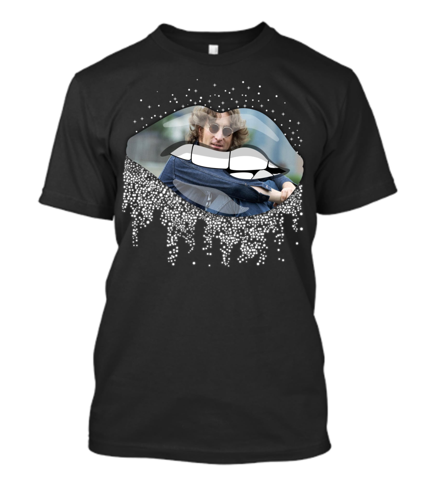 John Lennon Iconic Sunglasses And Lips With Glittering Detail T-Shirt