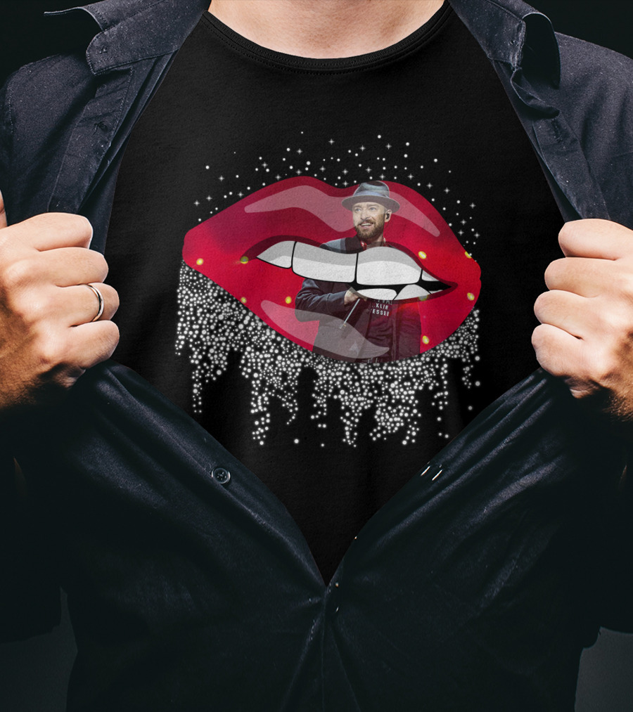 Justin Timberlake Red Lips Dripping Rhinestones Hat T-Shirt