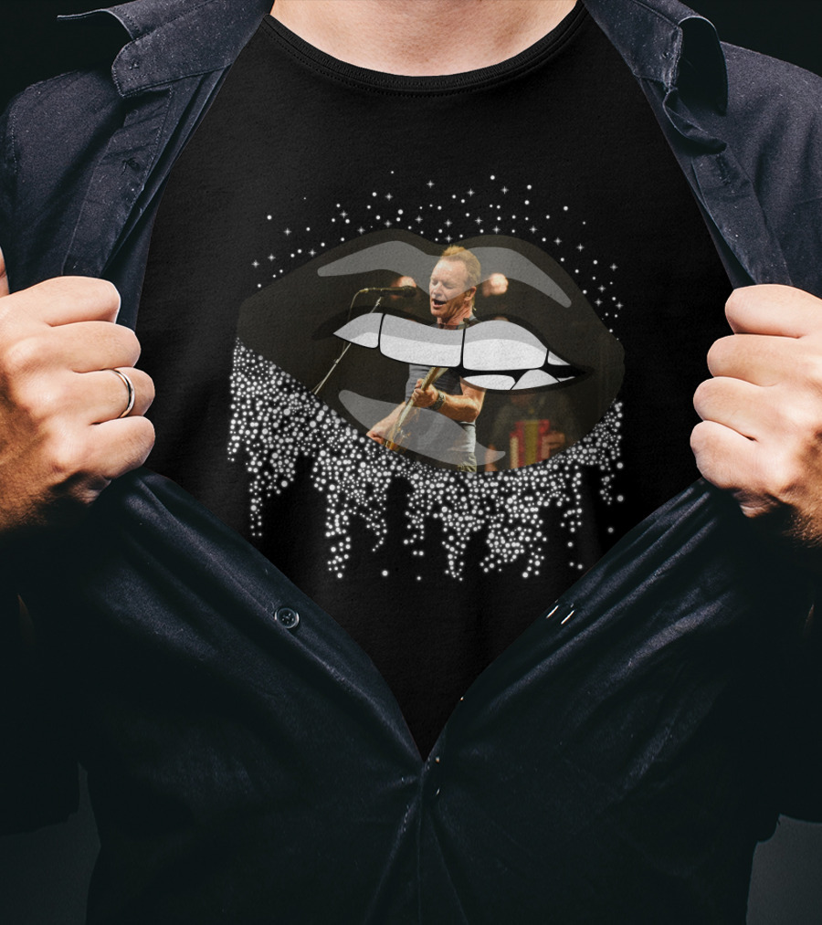 Sting Music Performance In Glittering Lips T-Shirt
