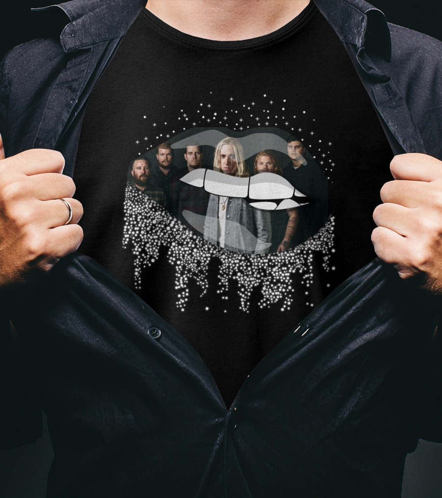 Underoath Band Members Inside Stylized Lips With Dripping Dots T-Shirt