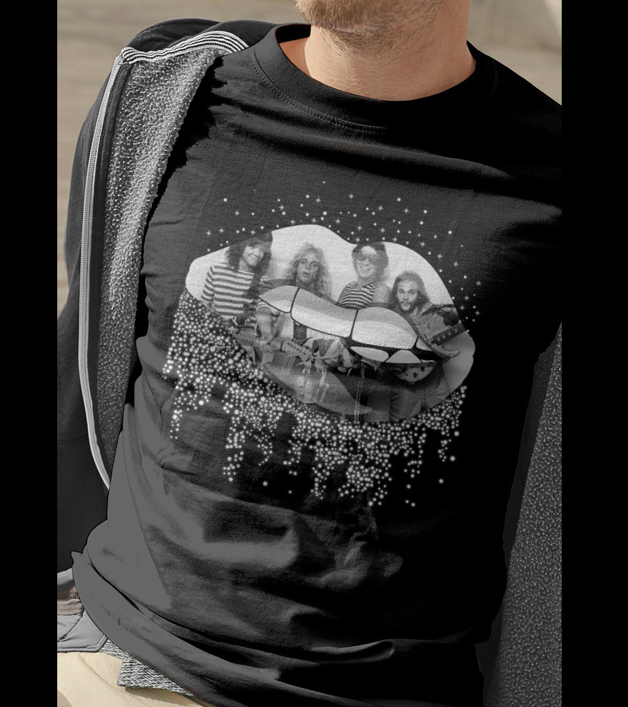 Van Halen Black And White Band Members With Dripping Lips Art T-Shirt