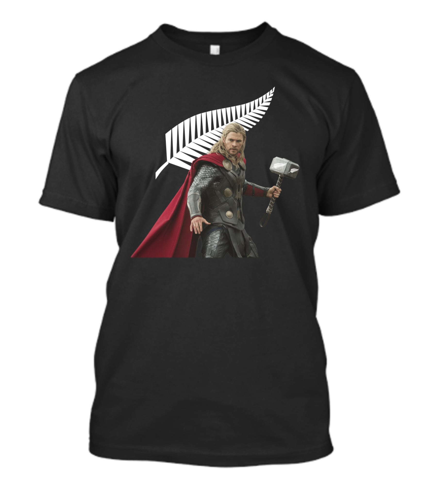 All Blacks Thor With Silver Fern And Hammer T-Shirt