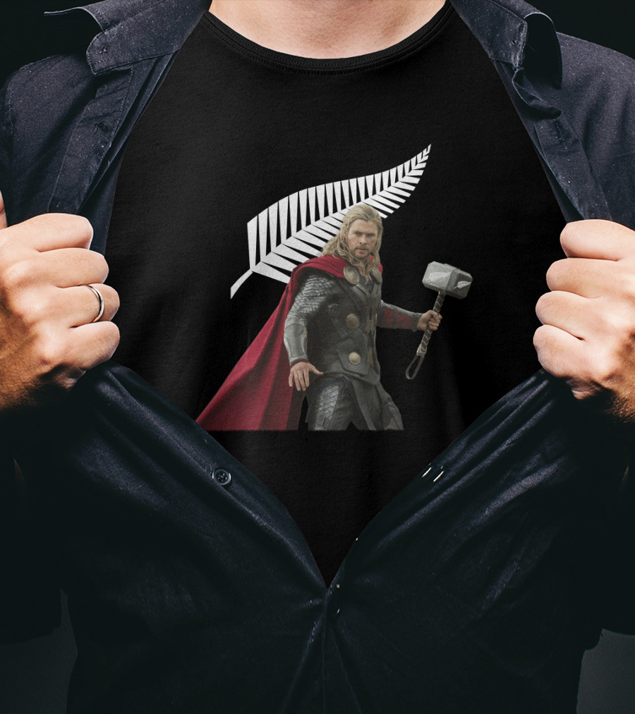 All Blacks Thor With Silver Fern And Hammer T-Shirt