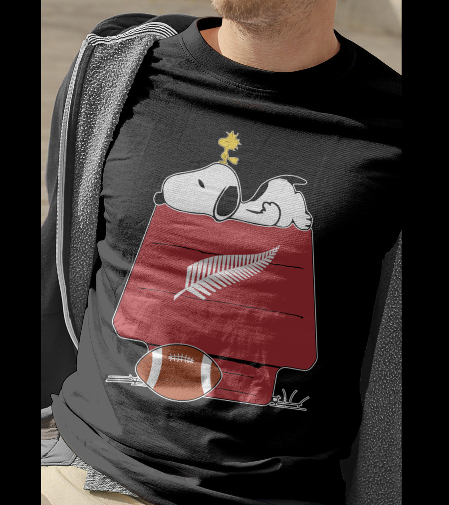 Snoopy Woodstock All Blacks Rugby Fern Football House T-Shirt
