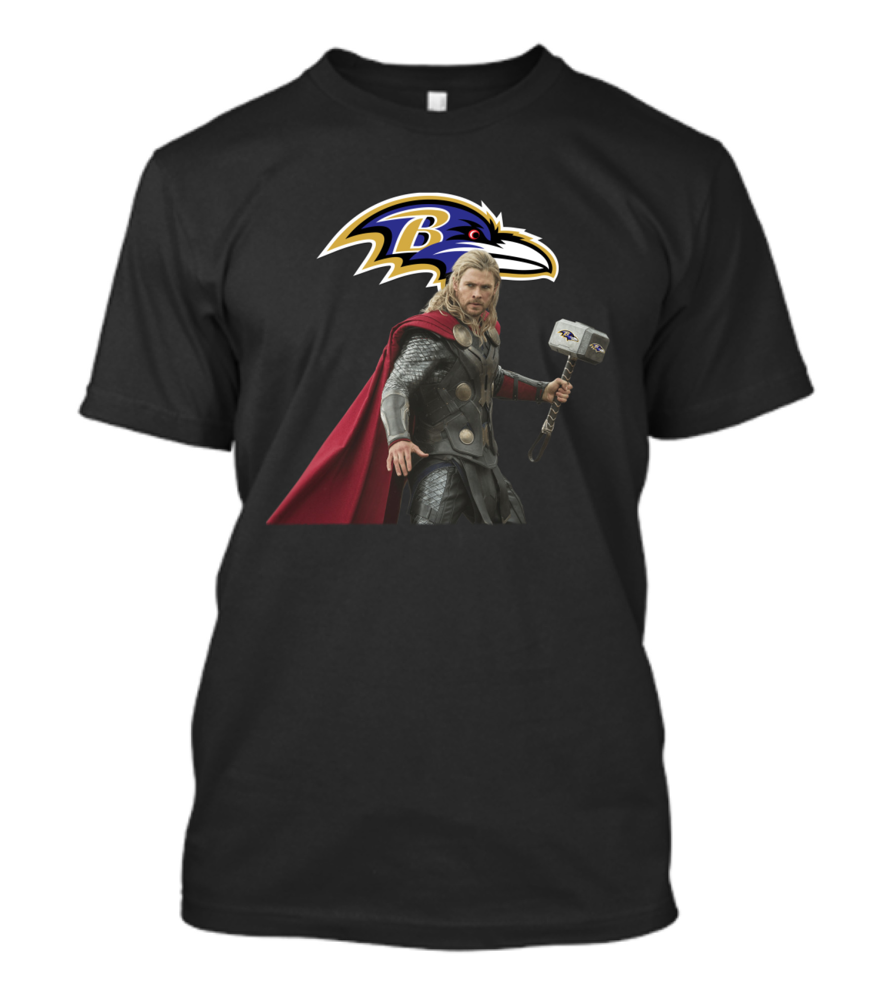 Baltimore Ravens Thor Crossover With Mjolnir Hammer T-Shirt