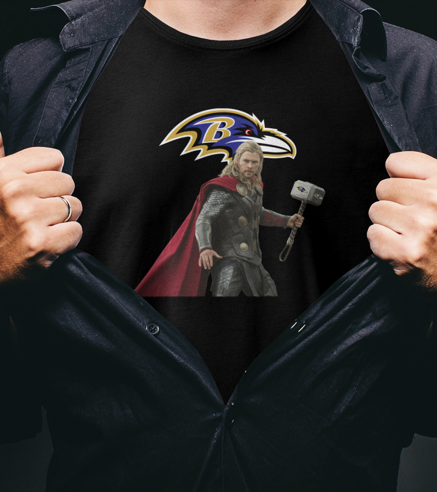 Baltimore Ravens Thor Crossover With Mjolnir Hammer T-Shirt