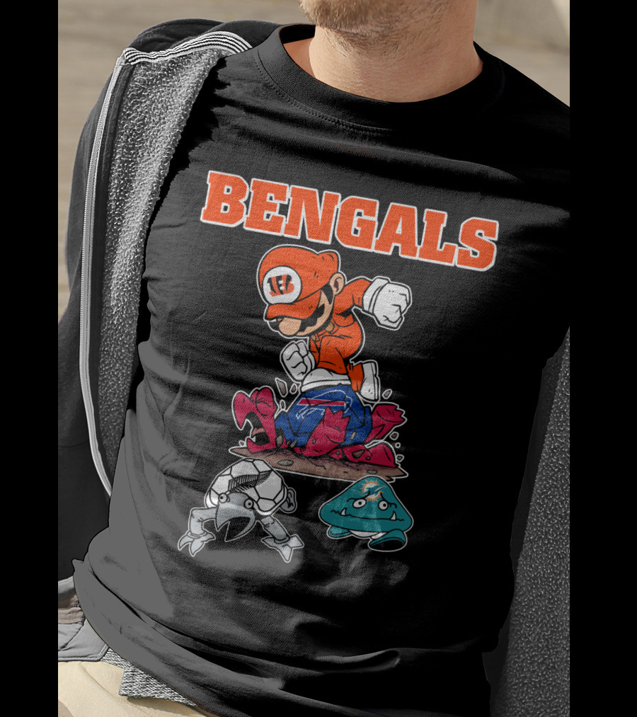 Bengals Mario Parody Knocking Out Football Opponents T-Shirt