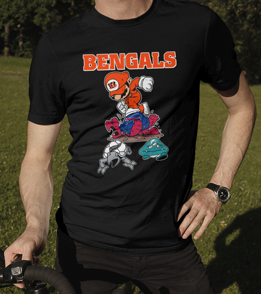 Bengals Mario Parody Knocking Out Football Opponents T-Shirt