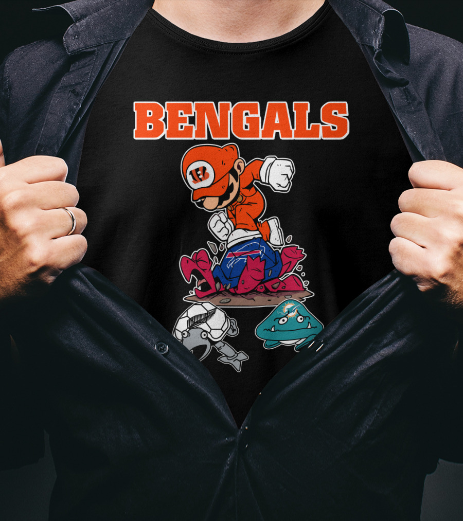 Bengals Mario Parody Knocking Out Football Opponents T-Shirt