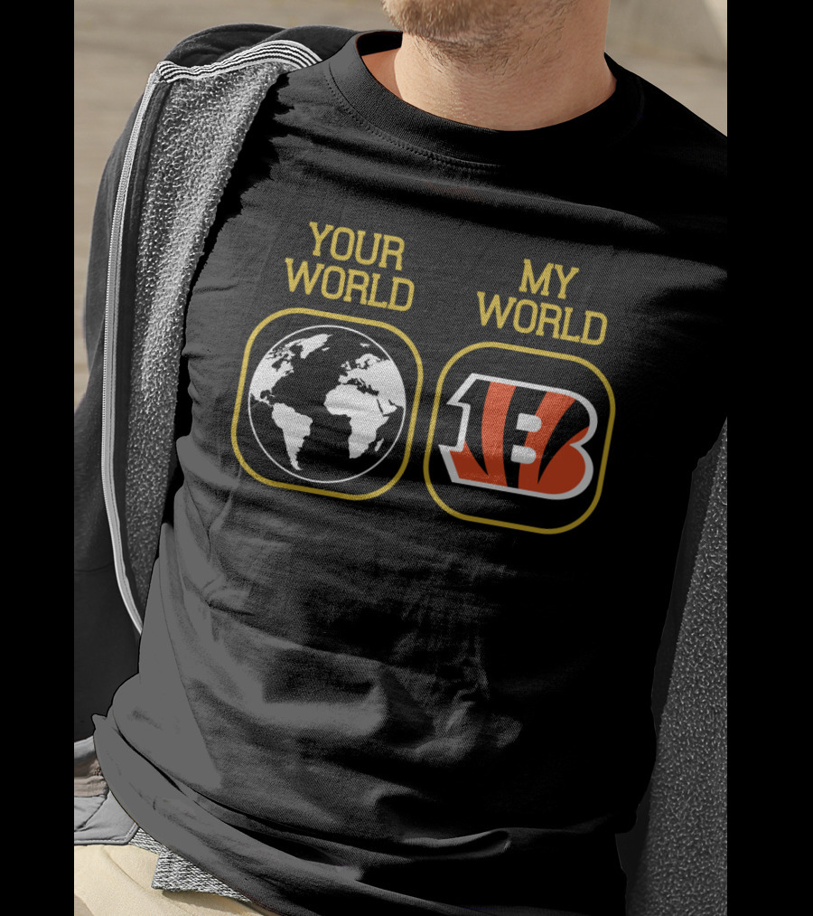 Your World My World Bengals 5 Earth Map Football T-Shirt