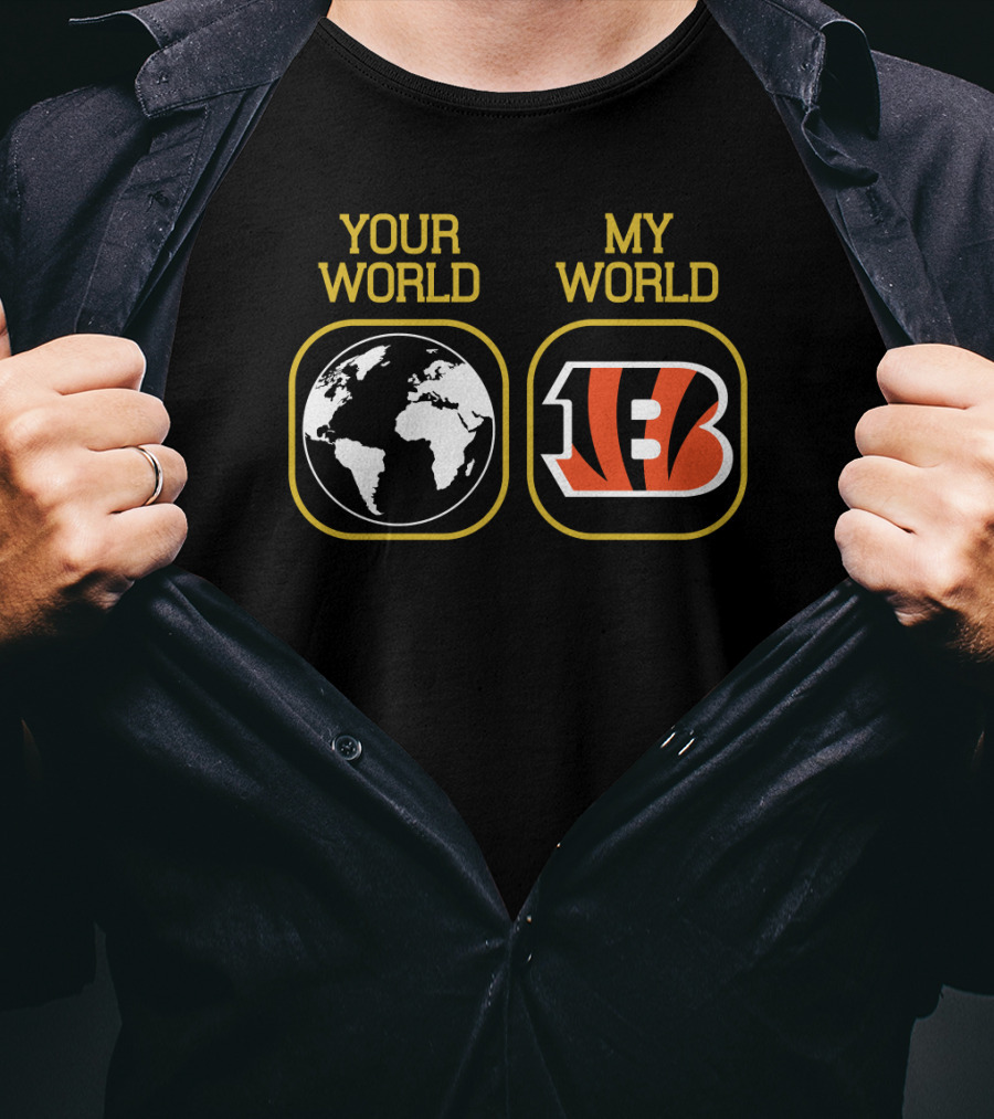 Your World My World Bengals 5 Earth Map Football T-Shirt