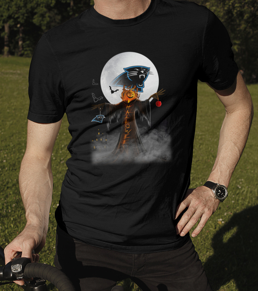 Halloween Carolina Panthers Moonlit Pumpkin Scarecrow T-Shirt