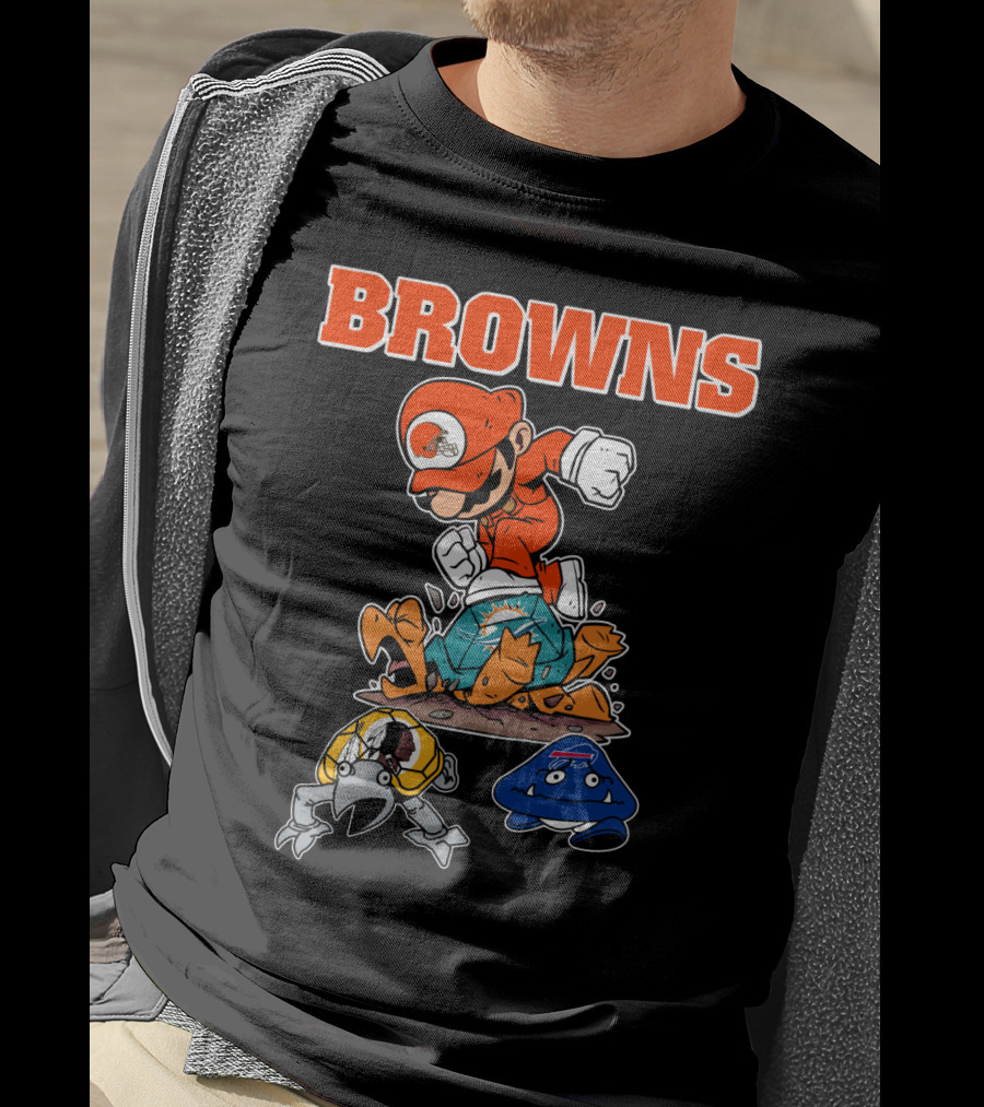 Browns Super Mario Style Character Stomping Nfl Rivals T-Shirt