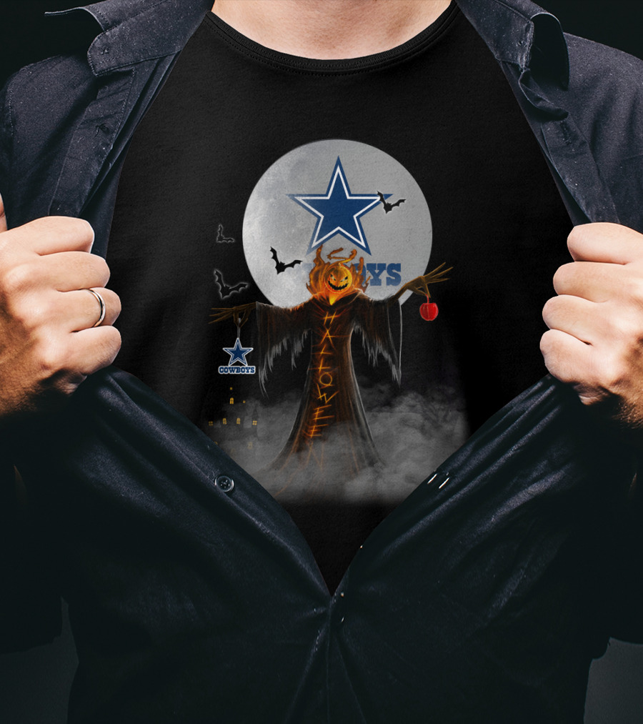 Halloween Dallas Cowboys Pumpkin Star Logo Bats Moon House T-Shirt