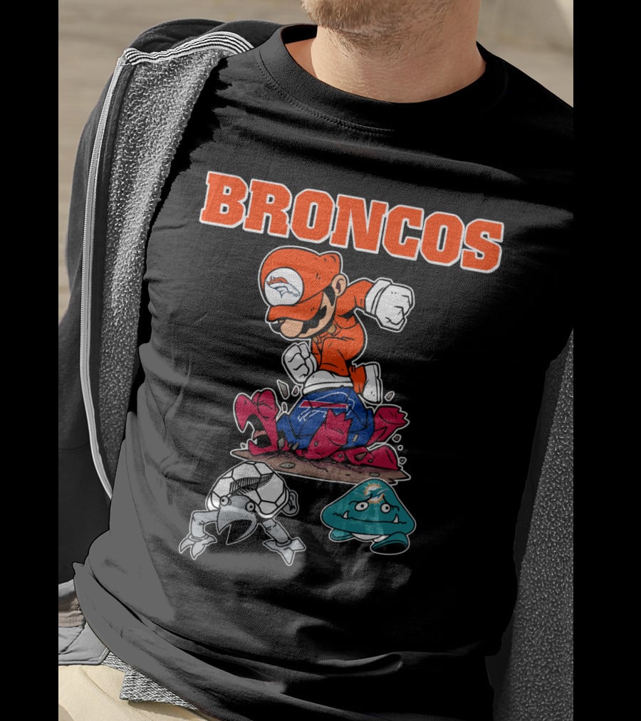 Broncos Denver Mario Jumping Over Enemies T-Shirt