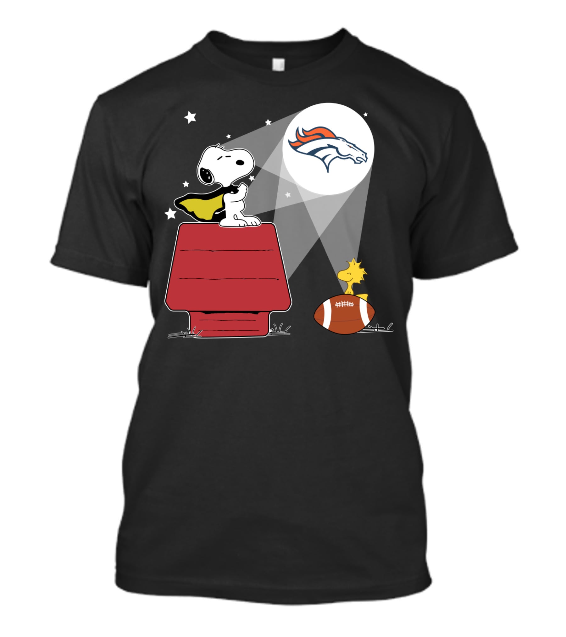 Denver Broncos Snoopy And Woodstock Football Night Scene T-Shirt