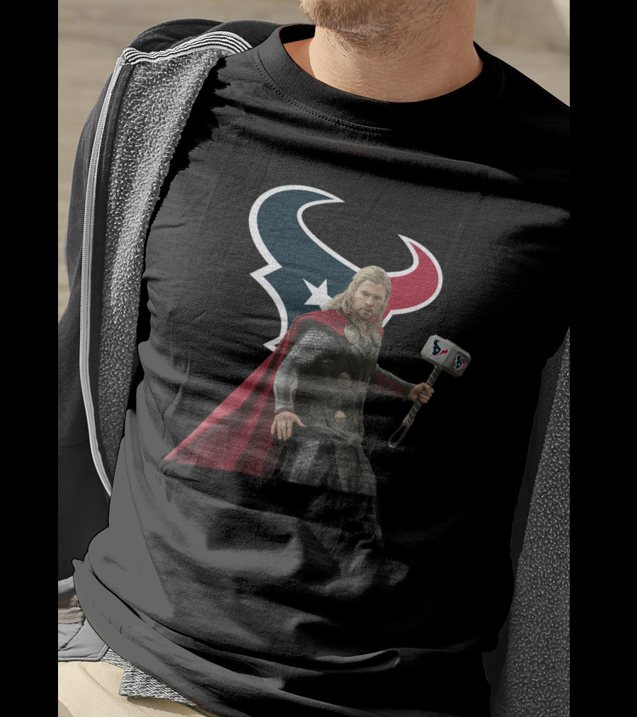 Houston Texans Thor Hammer Collaboration Marvel Crossover T-Shirt