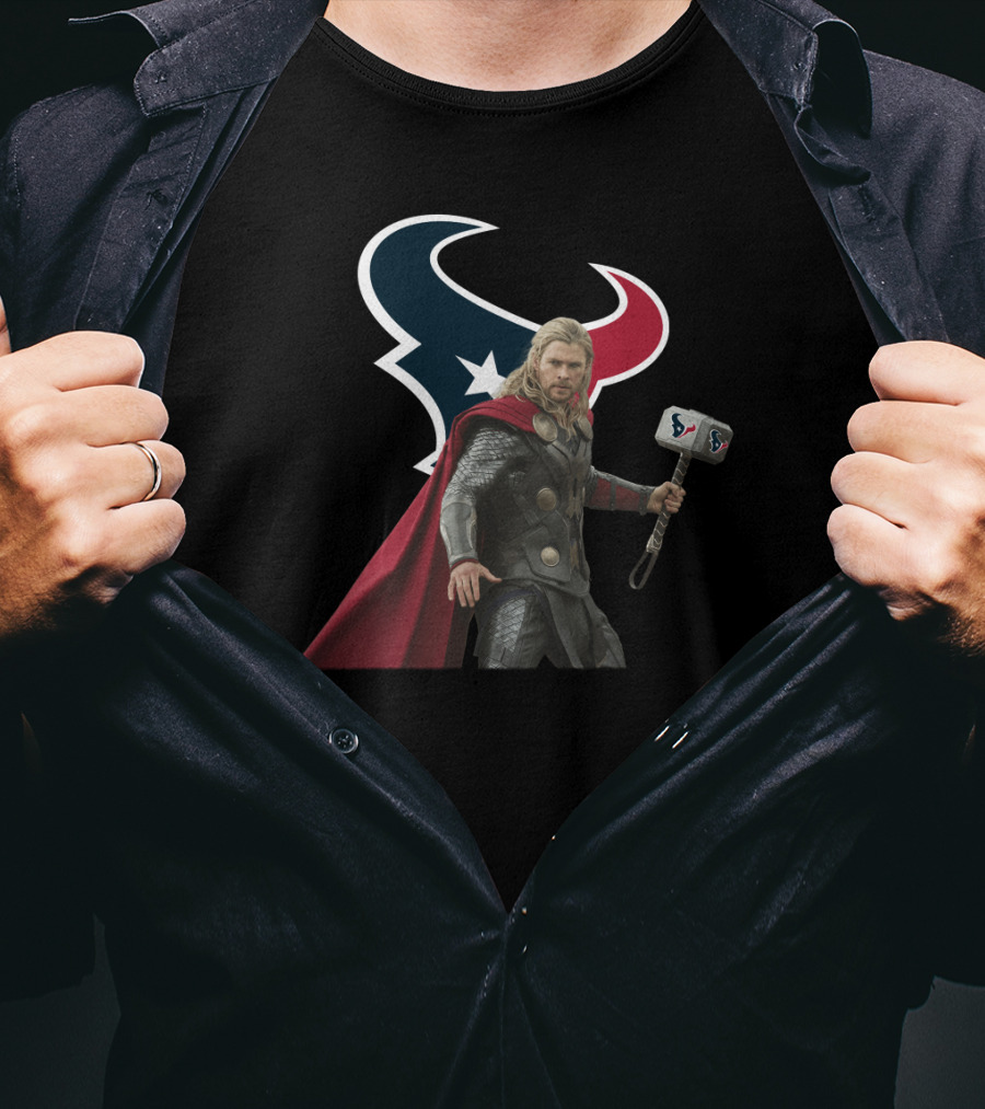 Houston Texans Thor Hammer Collaboration Marvel Crossover T-Shirt