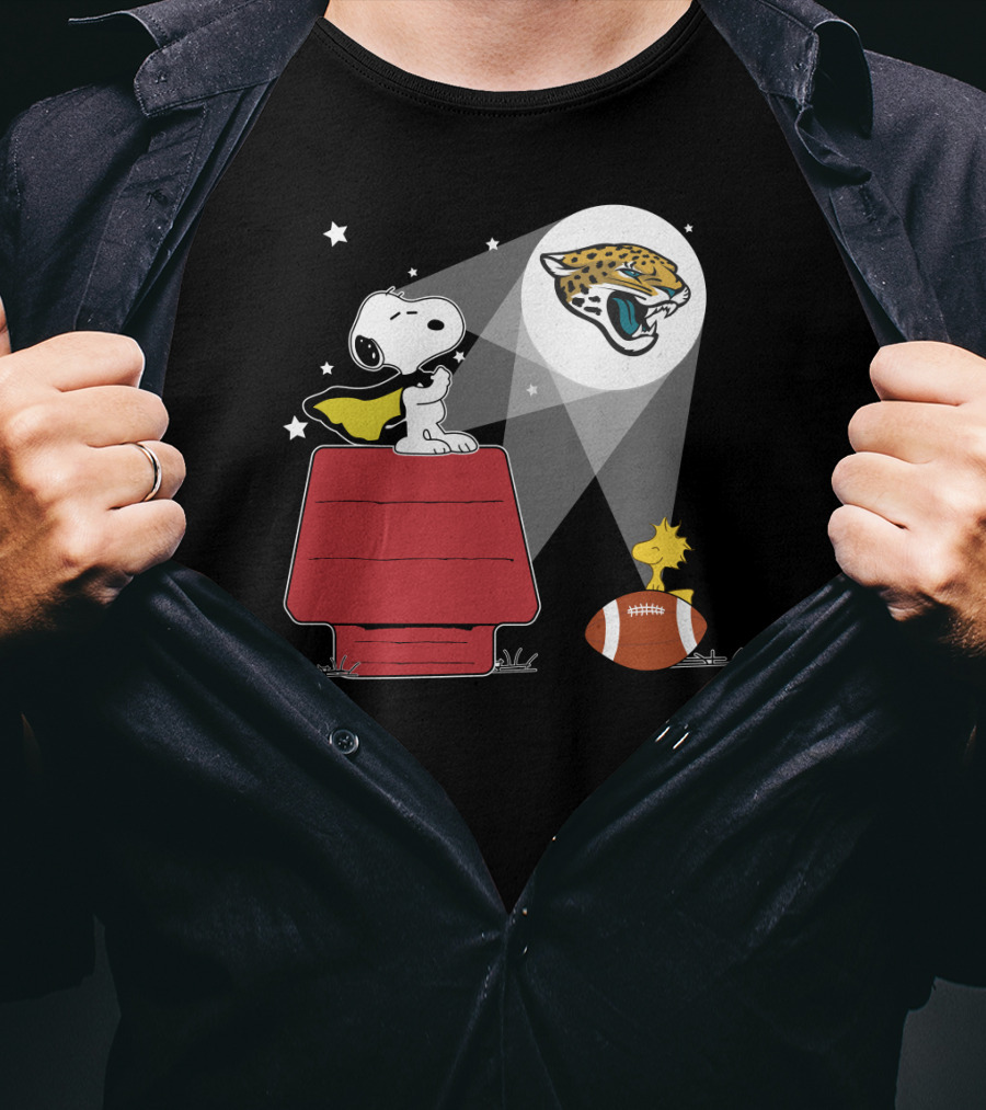 Snoopy And Woodstock Jacksonville Jaguars Football Beagle Moonlight Beam T-Shirt