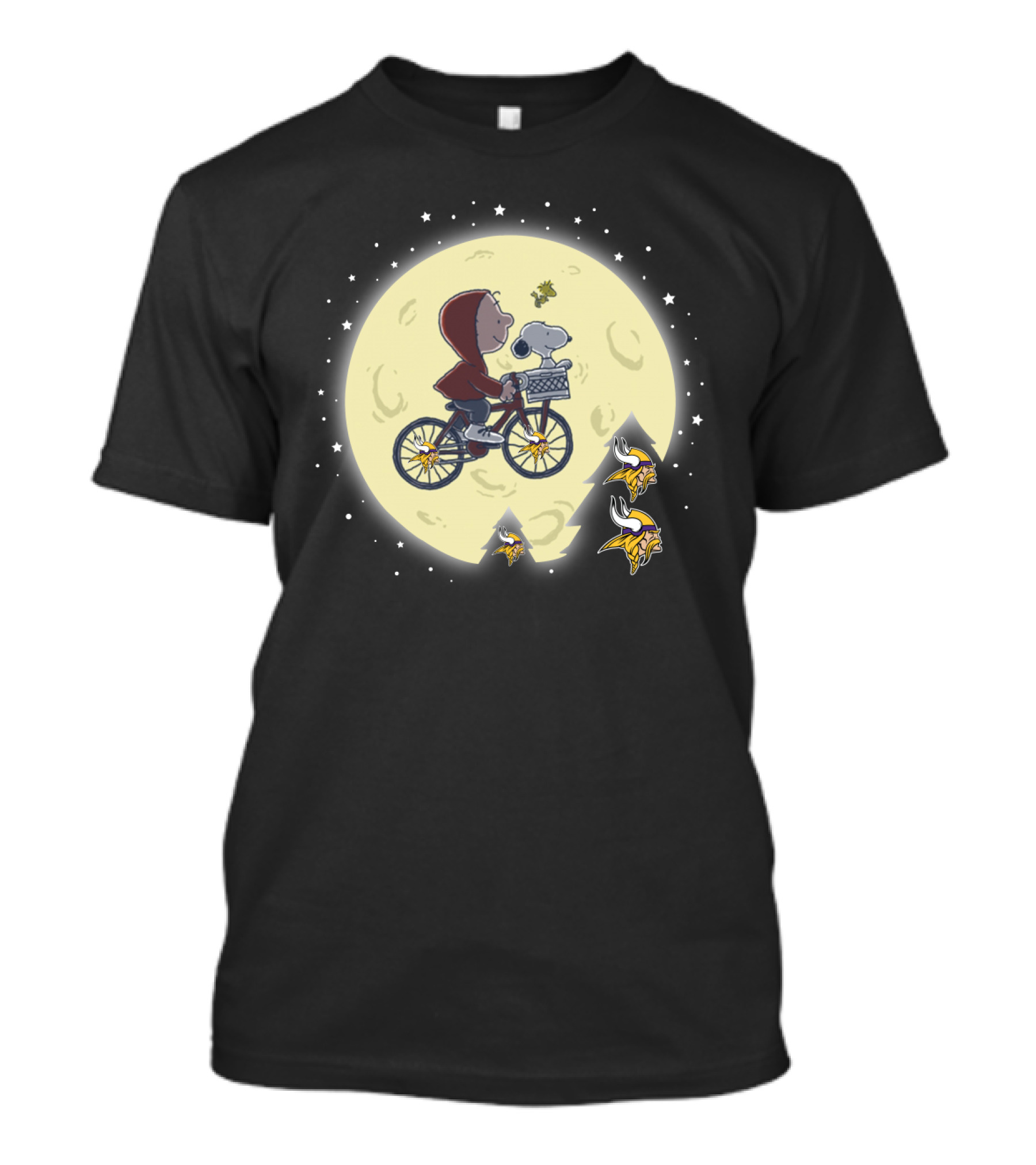 Halloween Minnesota Vikings Meets E.t. Moon Adventure With Peanuts Characters T-Shirt