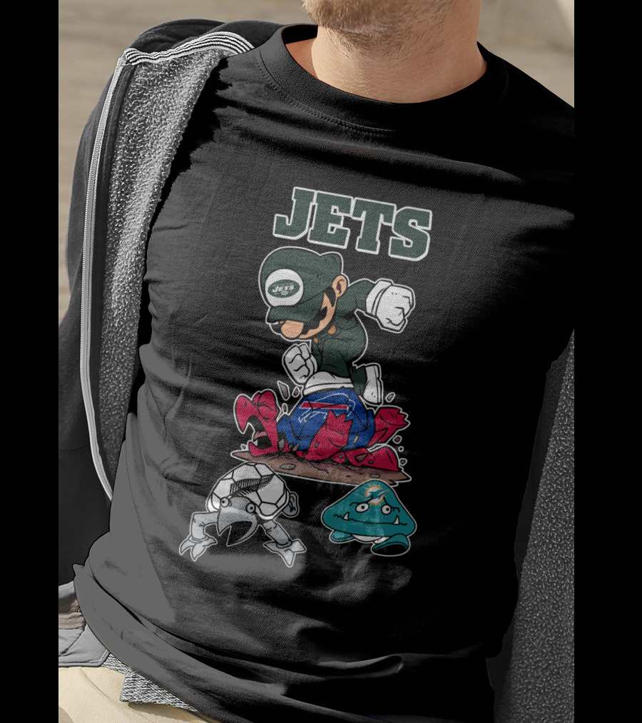 New York Jets Mascot Graphic With Cartoon Characters T-Shirt