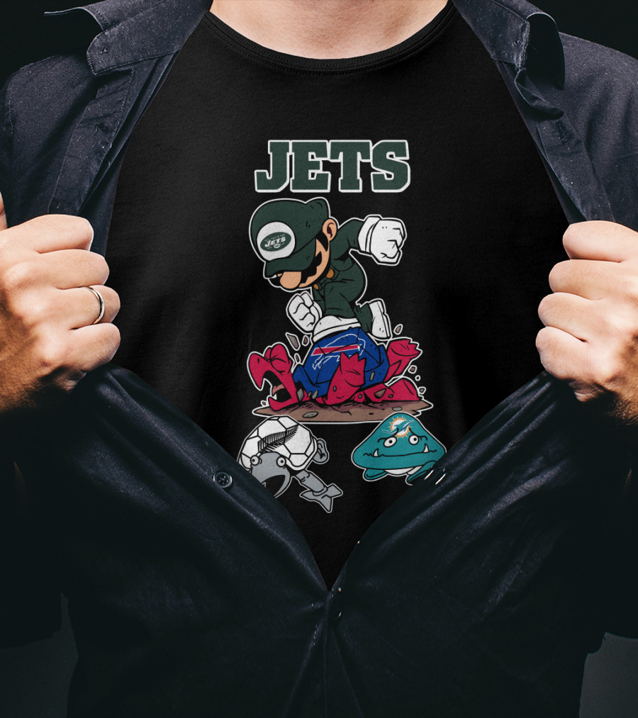 New York Jets Mascot Graphic With Cartoon Characters T-Shirt