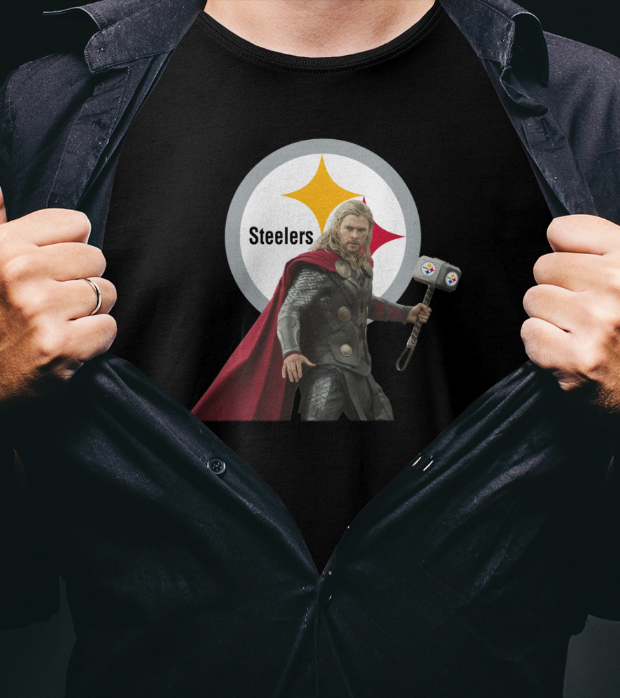 Steelers And Red Cape Hero With Hammer T-Shirt