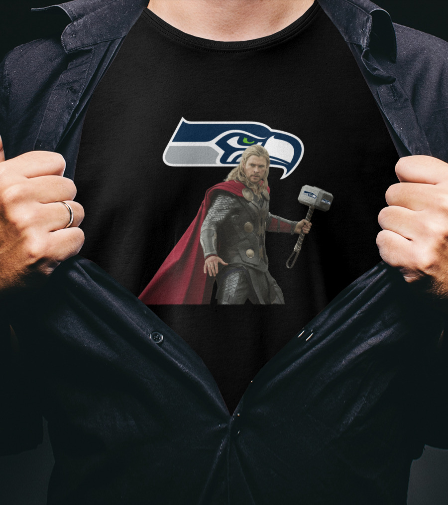 Seattle Seahawks Thor Crossover With Mjolnir And Nfl T-Shirt