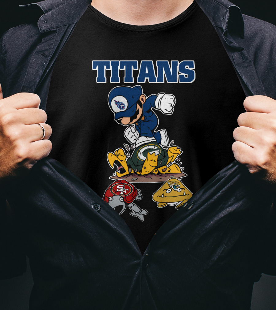 Tennessee Titans Mario Style With Defeated Team Mascots T-Shirt