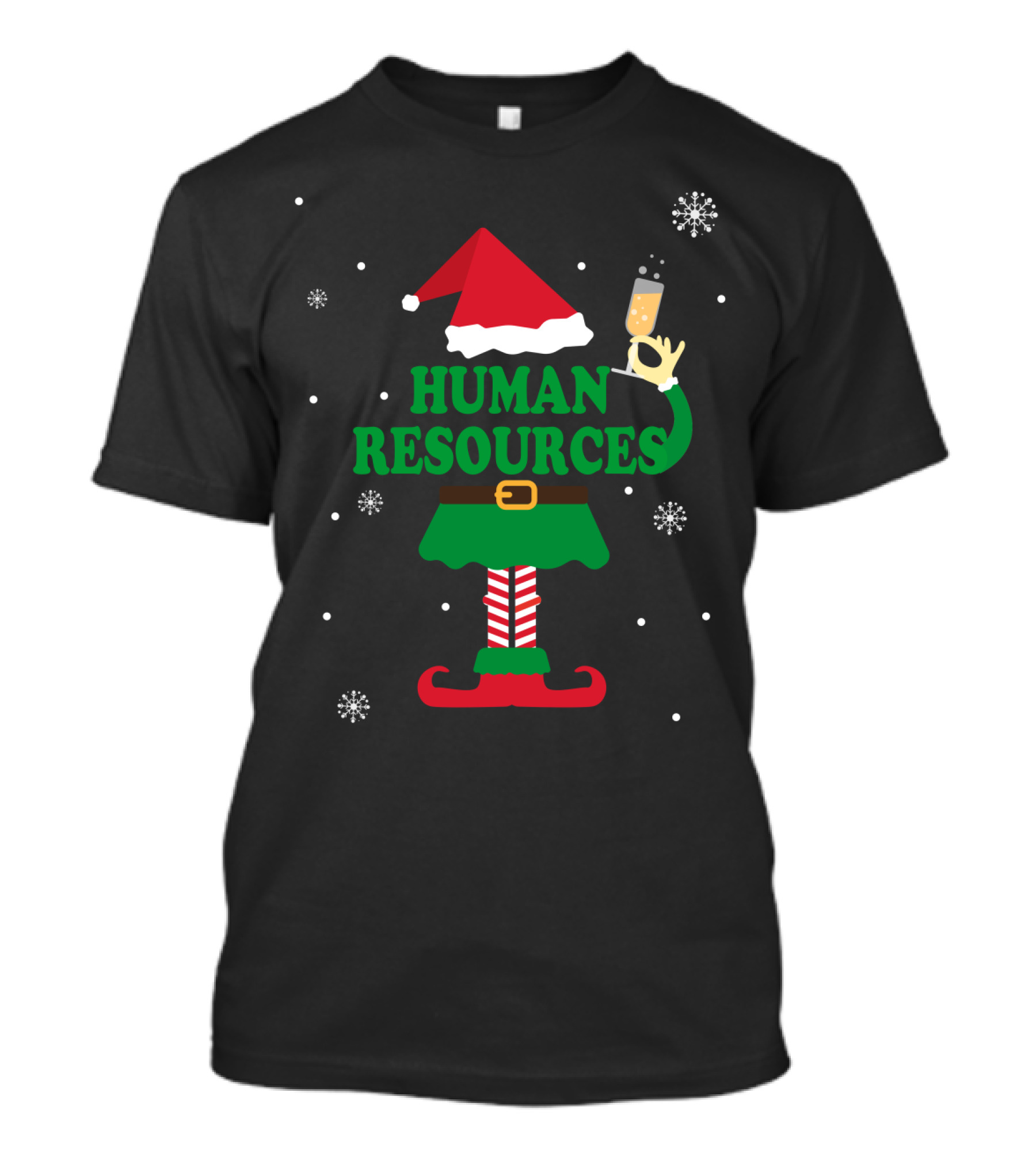 Festive Elf Outfit With Champagne And Human Resources Text T-Shirt