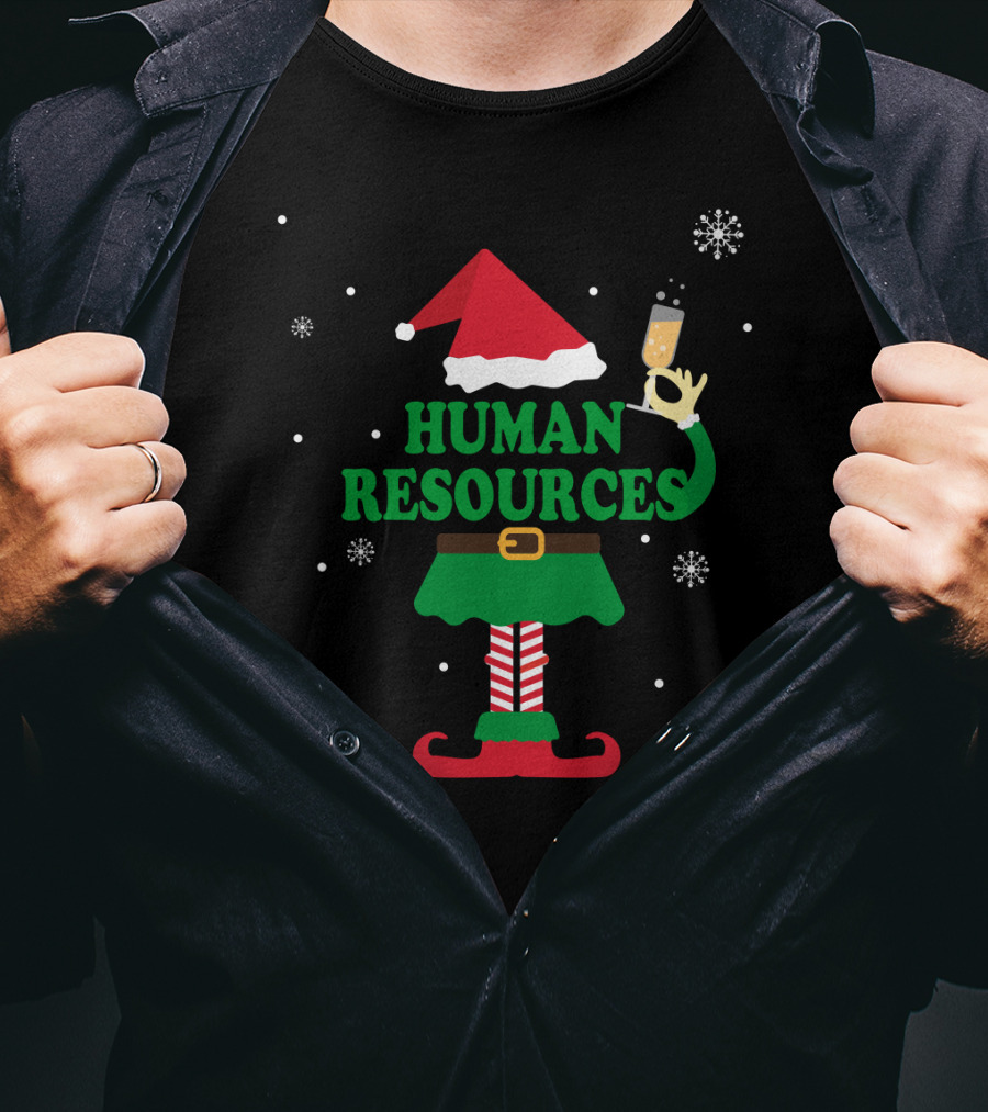 Festive Elf Outfit With Champagne And Human Resources Text T-Shirt