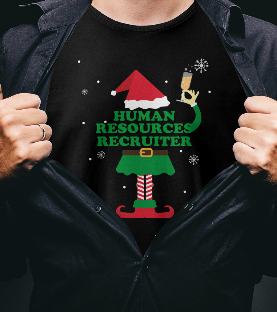 Elf Human Resources Recruiter With Champagne Holiday T-Shirt