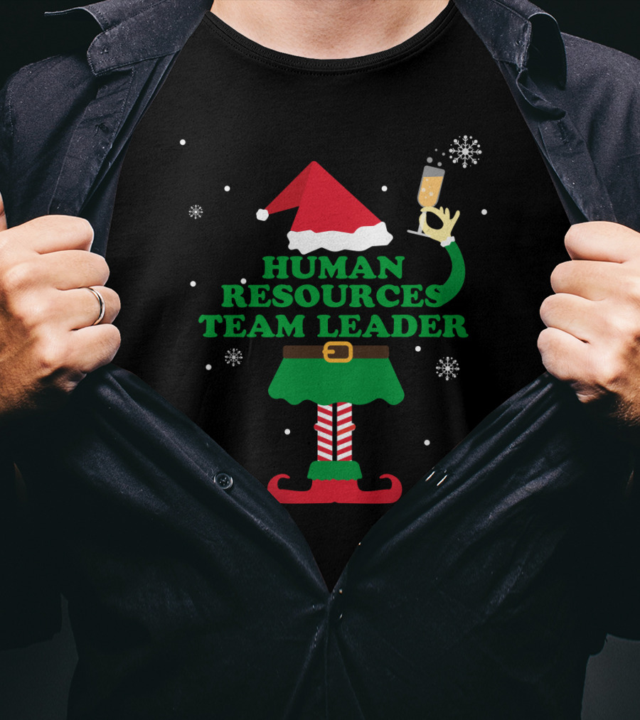Human Resources Team Leader Elf Santa Hat Champagne Holiday T-Shirt