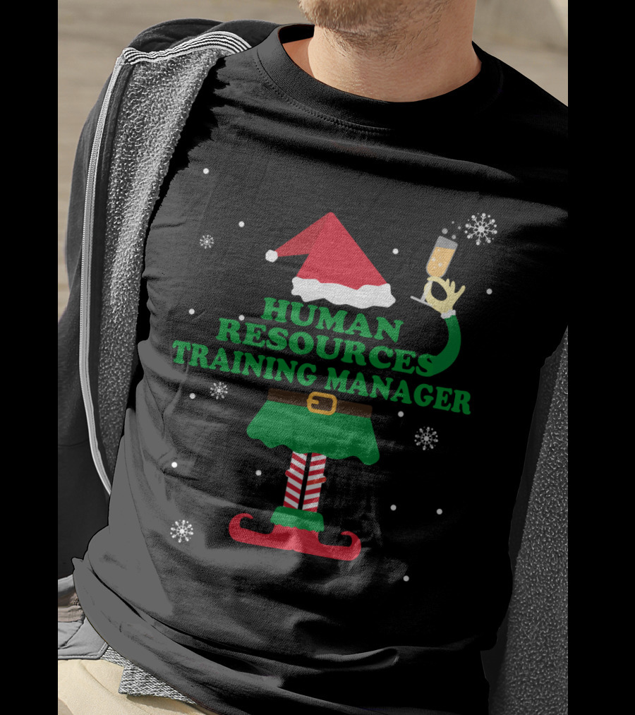 Human Resources Training Manager Elf With Champagne Holiday T-Shirt